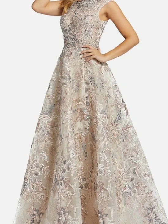 Mac Duggal Blush and Silver Floral Embroidered A-Line Gown - Picture 1 of 5